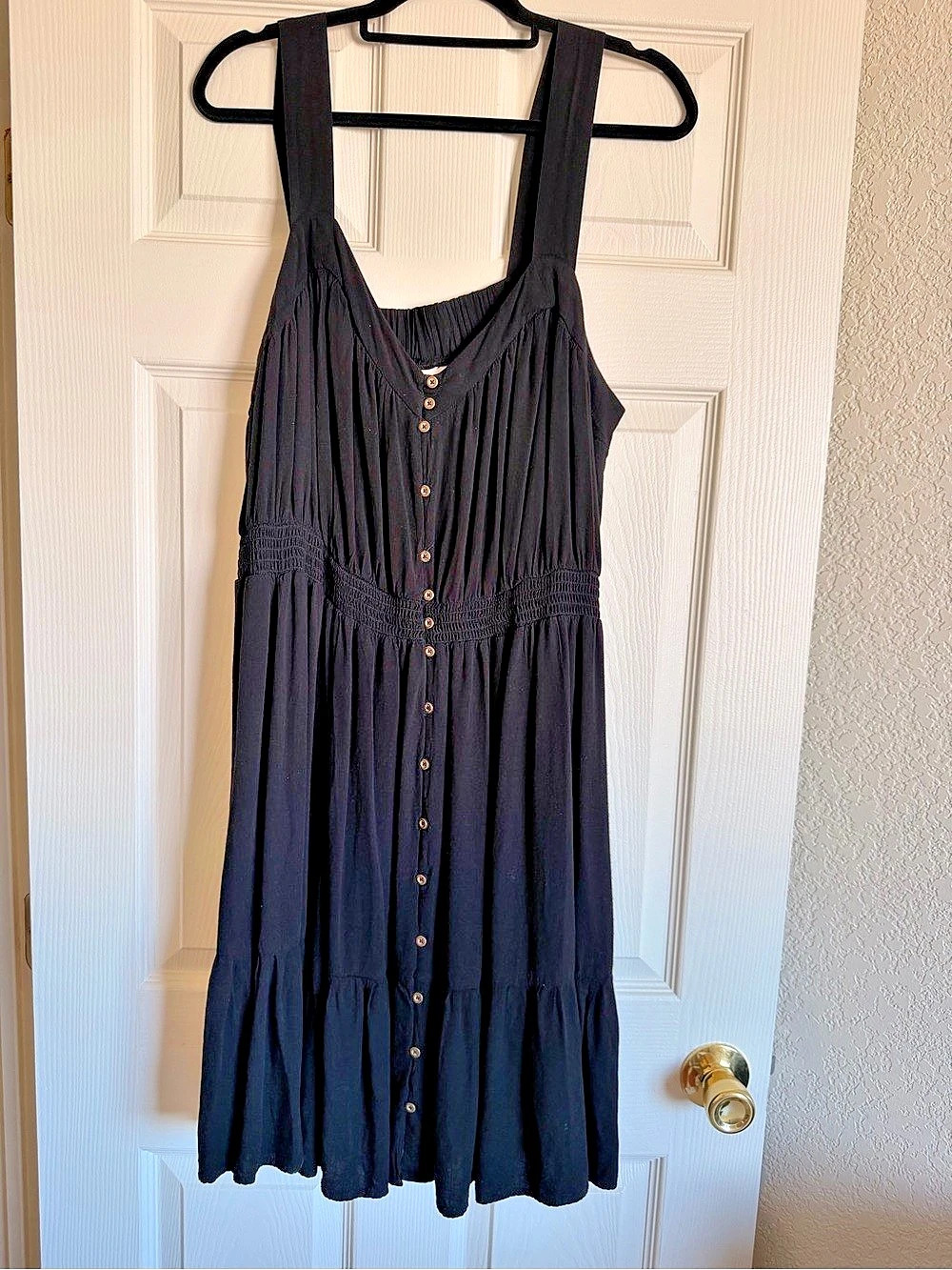 Knox Rose Black Button Front Knee Length Dress Women’s Size XXL Flowy EUC